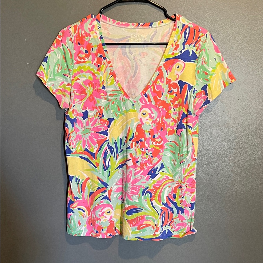 Lilly Pulitzer Colorful Floral V-Neck Blouse